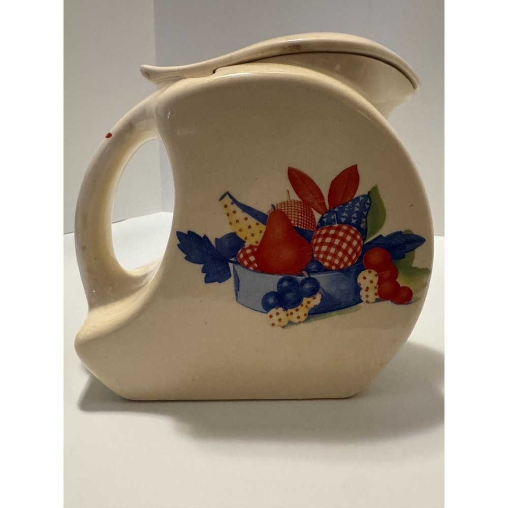 Vintage Calico Fruit Refrigerator Pitcher w/Lid Universal Potteries 1940s USA